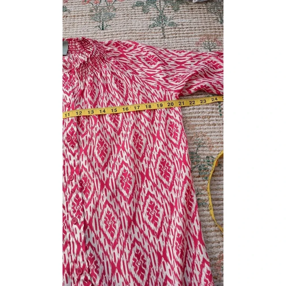 Maeve Anthropologie Ikat Print Smocked Neck Button‎ Front Dress Tunic S Boho - Picture 10 of 12